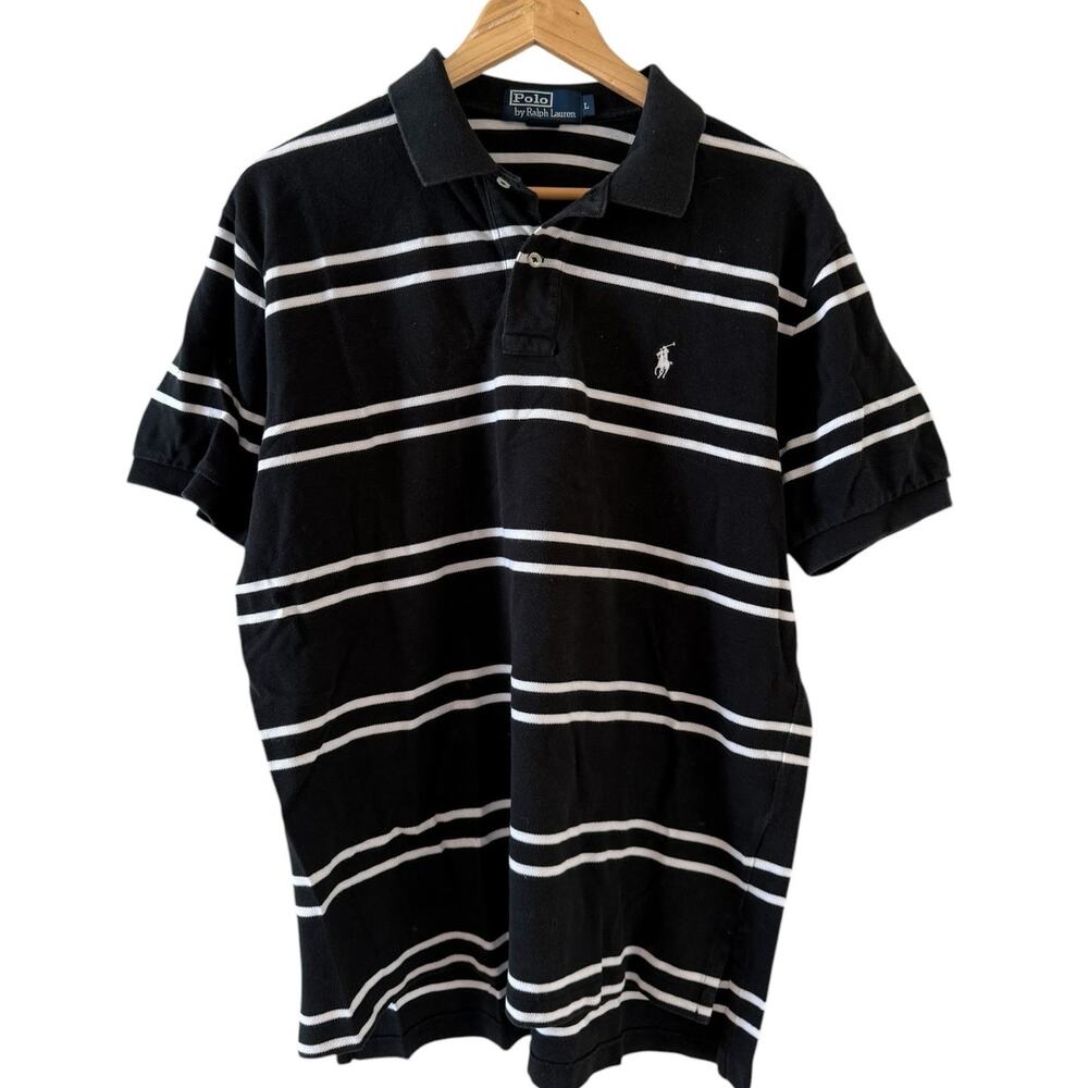 Ralph Lauren Classic Polo Shirt Black White Stripe L